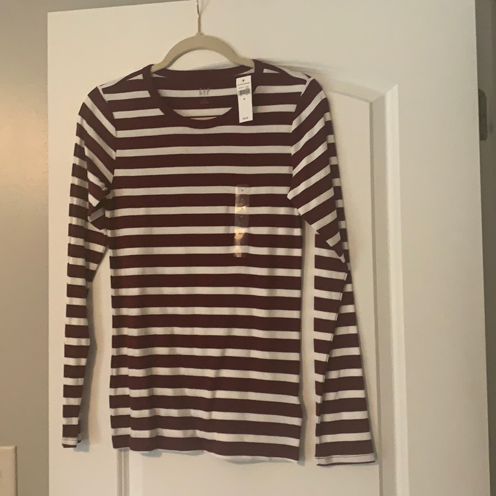 Striped long sleeve top (maroon and white)